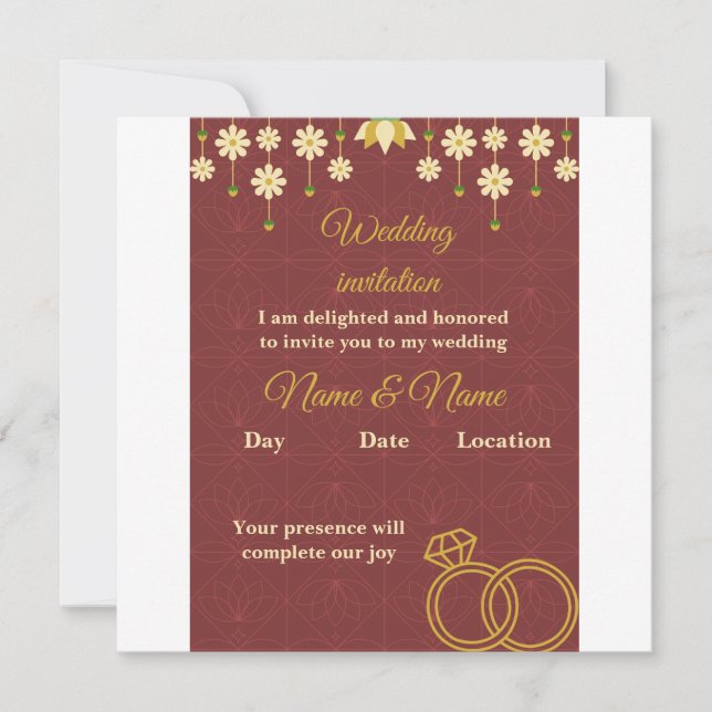 Convite Elegant Floral Burgundy Wedding Invitation (Frente)