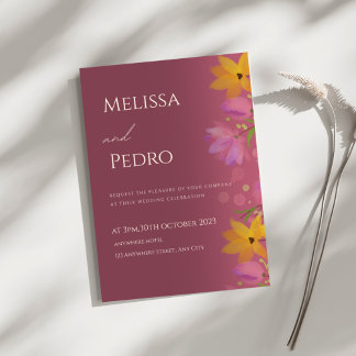 Convite Elegant Floral Burgundy Wedding Invitation