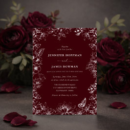 Convite Elegant Floral Burgundy Wedding Invitation
