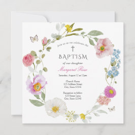Convite Elegant Floral Butterfly Baptism Invitation