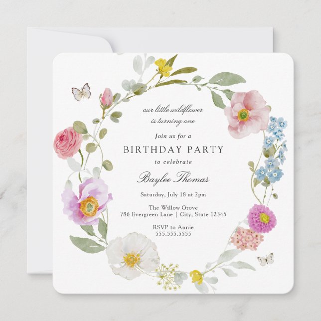 Convite Elegant Floral Butterfly Birthday Invitation (Frente)