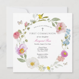 Convite Elegant Floral Butterfly Communion Invitation