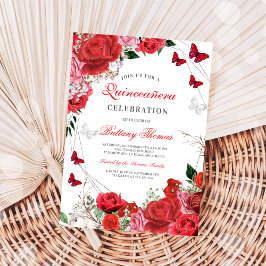 Convite Elegant Floral Butterfly Quinceañera Invitation