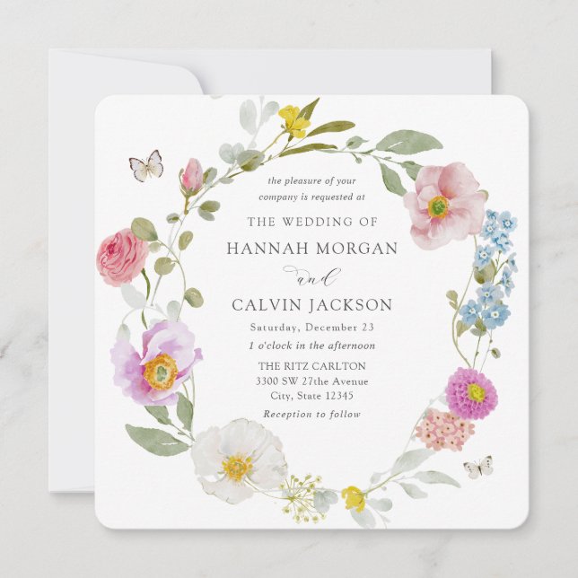 Convite Elegant Floral Butterfly Wedding Invitation (Frente)