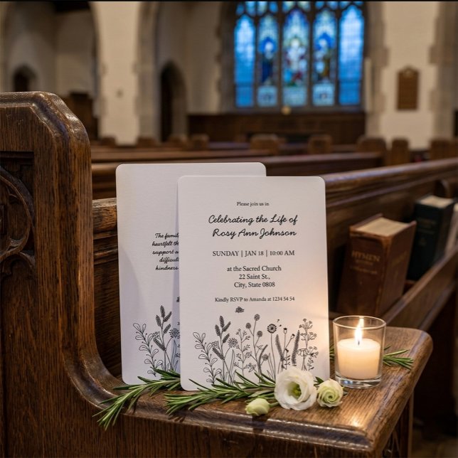 Convite Elegant Floral "Celebrating the Life" Funeral (Criador carregado)