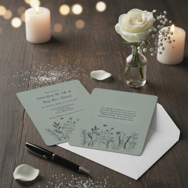 Convite Elegant Floral "Celebrating the Life" Funeral (Criador carregado)