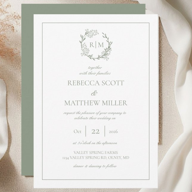Convite Elegant Floral Crest Monogram Wedding (Elegant Floral Crest Monogram Wedding Invitation)