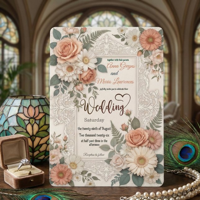 Convite Elegant Floral Faux Embossed Wedding Invitation (Criador carregado)