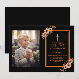 Convite Elegant floral first católica communion