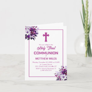 Convite Elegant floral first católica communion
