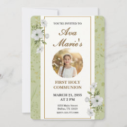 Convite Elegant Floral First Holy Communion Photo Keepsake