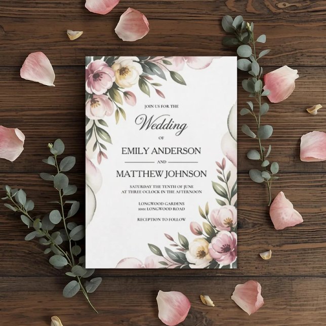 Convite Elegant Floral Frame Wedding Invitation (Criador carregado)