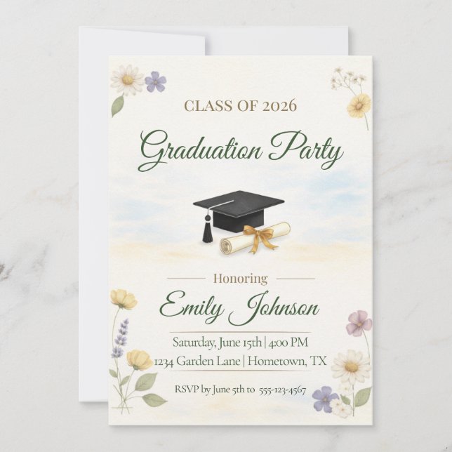 Convite Elegant Floral Garden 2026 Graduation Invite (Frente)
