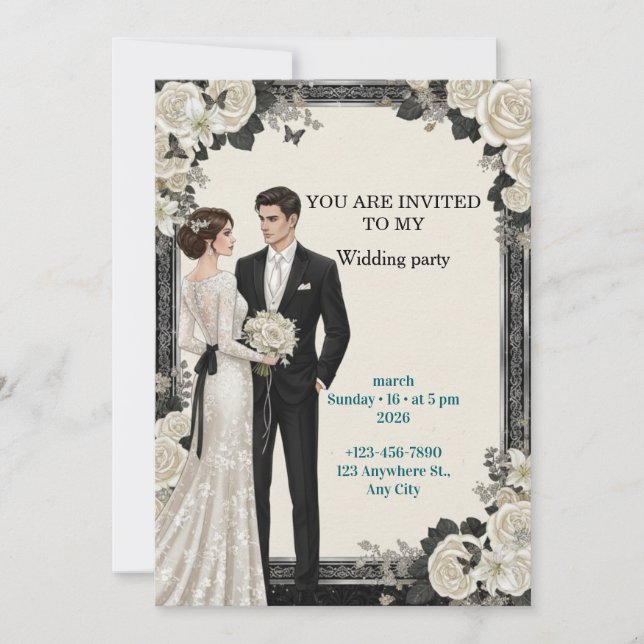 Convite Elegant Floral Garden Custom Wedding Invitation (Frente)