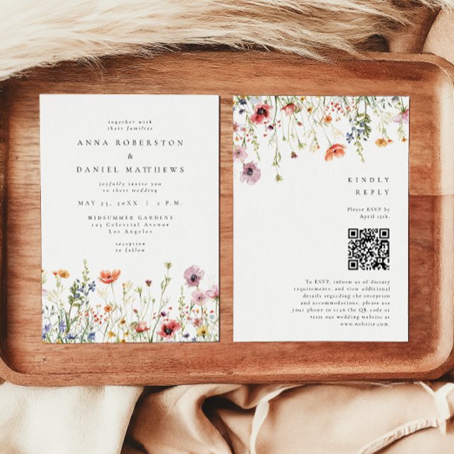 Convite Elegant Floral Garden QR Code Wedding (Criador carregado)
