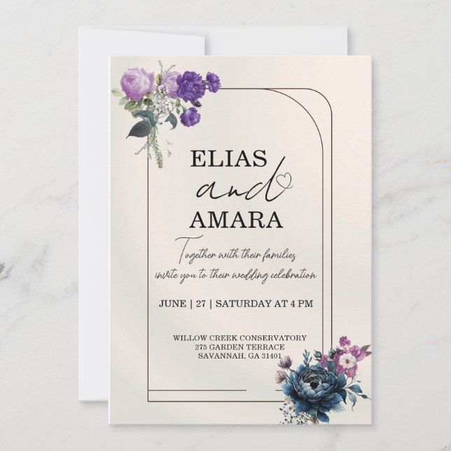 Convite Elegant Floral Geometric Wedding Invitation (Frente)
