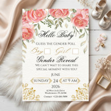 Elegant Floral Gold Gender Reveal Poll