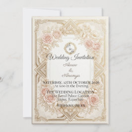 Convite Elegant Floral Gold Wedding Invitation | Editable
