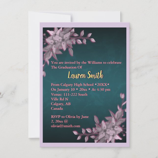 Convite Elegant Floral Graduation Invitation (Frente)