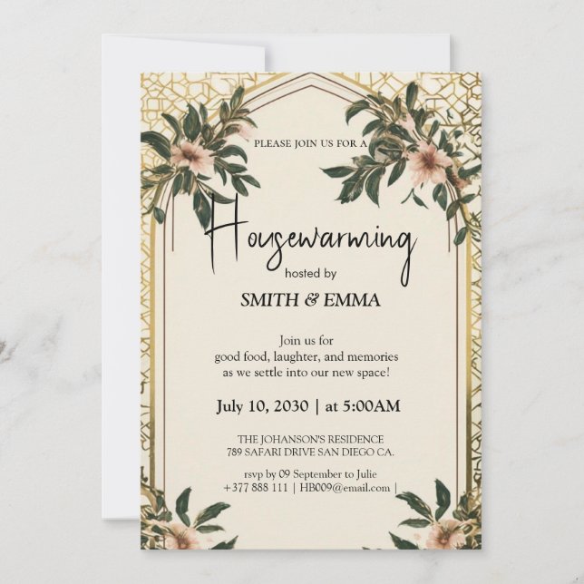 Convite Elegant Floral Housewarming Invitation New Home  (Frente)