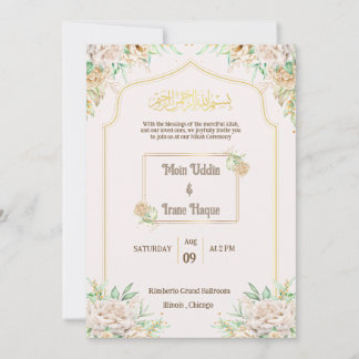 Convite Elegant Floral Islamic Nikah Ceremony Invitation
