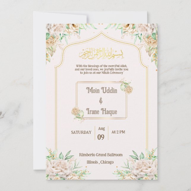 Convite Elegant Floral Islamic Nikah Ceremony Invitation (Frente)