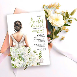 Convite Elegant Floral Lavish White Bouquet Bridal Shower