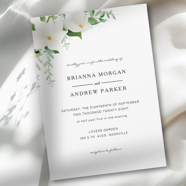 Convite Elegant  Floral Magnolia (Elegant Floral Magnolia Invitation)
