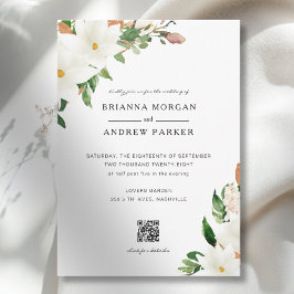 Convite Elegant Floral Magnolia QR Code Wedding