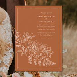 Convite Elegant Floral Monochromatic Terra Cotta Wedding