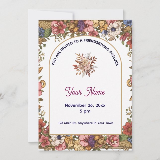 Convite Elegant Floral Personalized Friendsgiving (Frente)