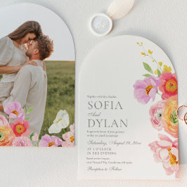 Convite Elegant Floral Photo Wedding Invitation