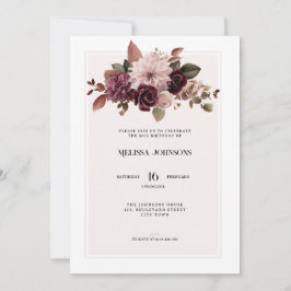 Convite Elegant Floral Pink 60th Birthday Invitation