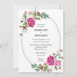 Convite Elegant Floral Pink Peony Monogram Wedding