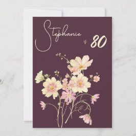 Convite Elegant Floral Plum Blush 80th Birthday