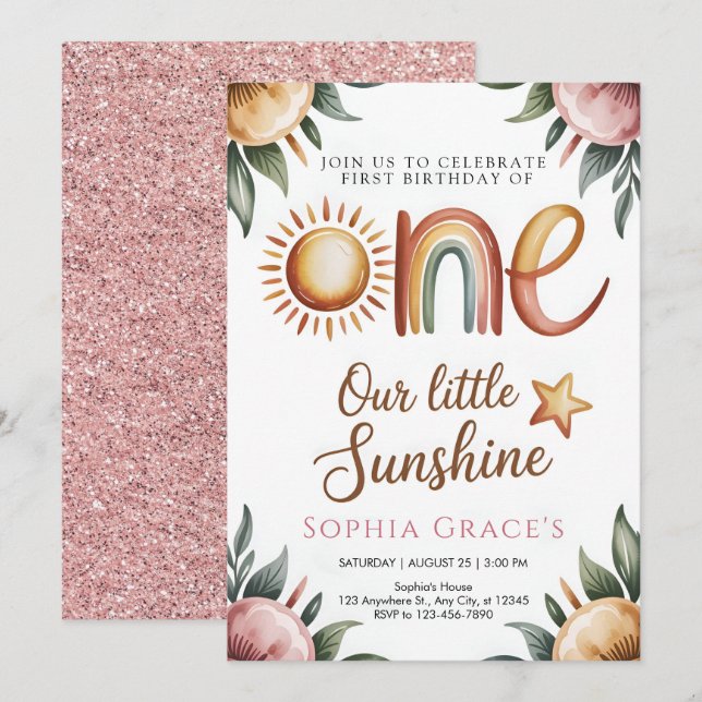 Convite Elegant Floral Princess Invitation (Frente/Verso)