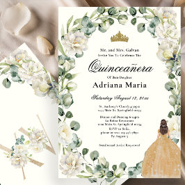Convite Elegant Floral Quinceanera Invitation Gold Dress