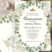Elegant Floral Quinceanera Invitation Ivory Flower