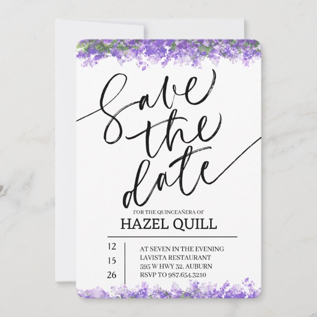 Convite Elegant Floral Quinceañera Save the Date (Frente)