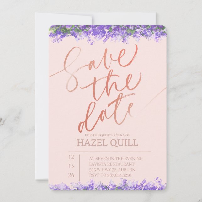 Convite Elegant Floral Quinceañera Save the Date (Frente)