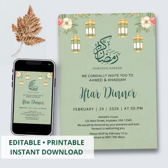 Convite Elegant Floral Ramadan Iftar Dinner Invitation (Criador carregado)