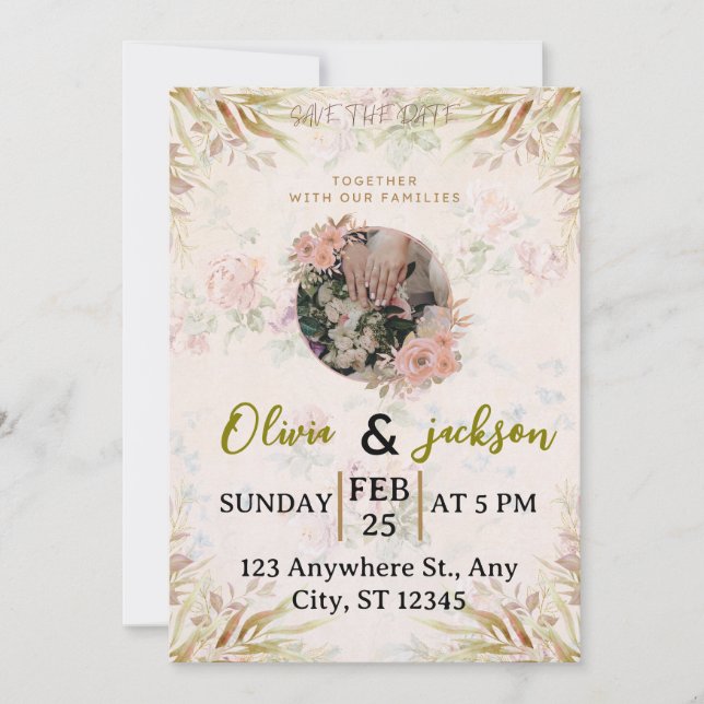 Convite Elegant Floral Save The Date Wedding Invitation (Frente)