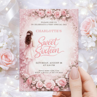 Convite Elegant Floral Sweet Sixteen Birthday Card