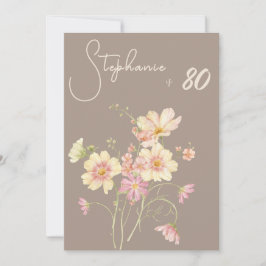 Convite Elegant Floral Taupe Blush 80th Birthday
