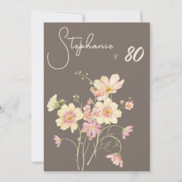 Convite Elegant Floral Taupe Blush 80th Birthday Invitatio