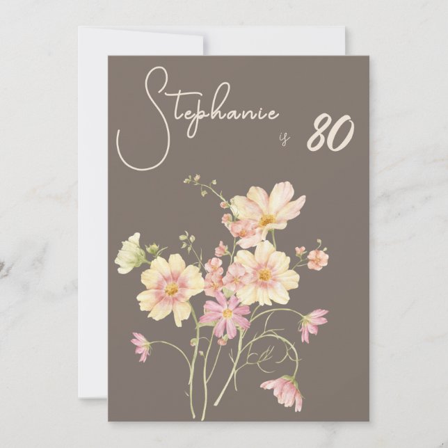 Convite Elegant Floral Taupe Blush 80th Birthday Invitatio (Frente)