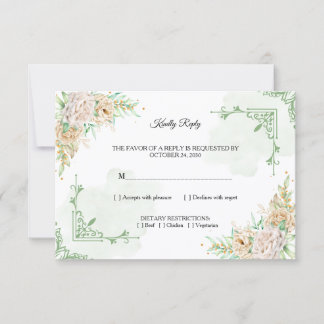 Convite Elegant Floral Vintage Wedding RSVP Card