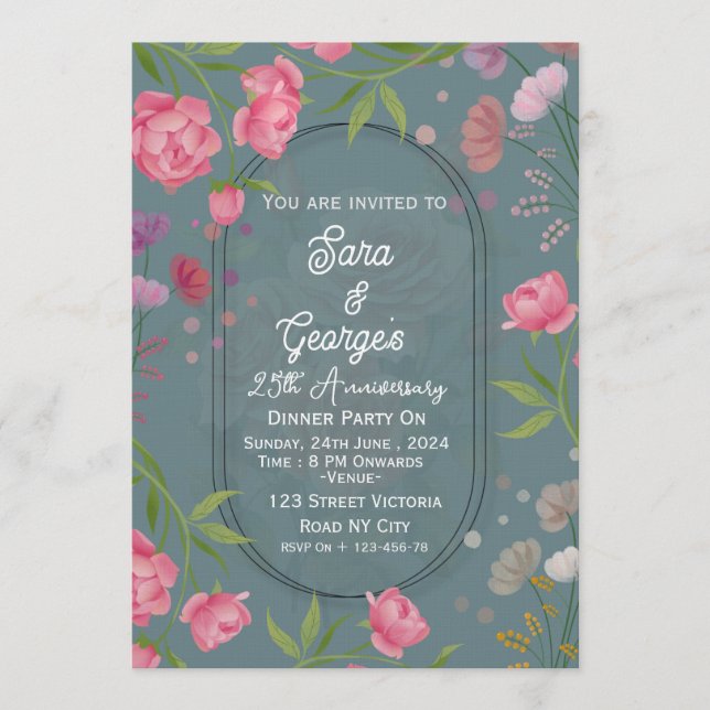 Convite Elegant Floral Wedding Anniversary Invitations  (Frente)