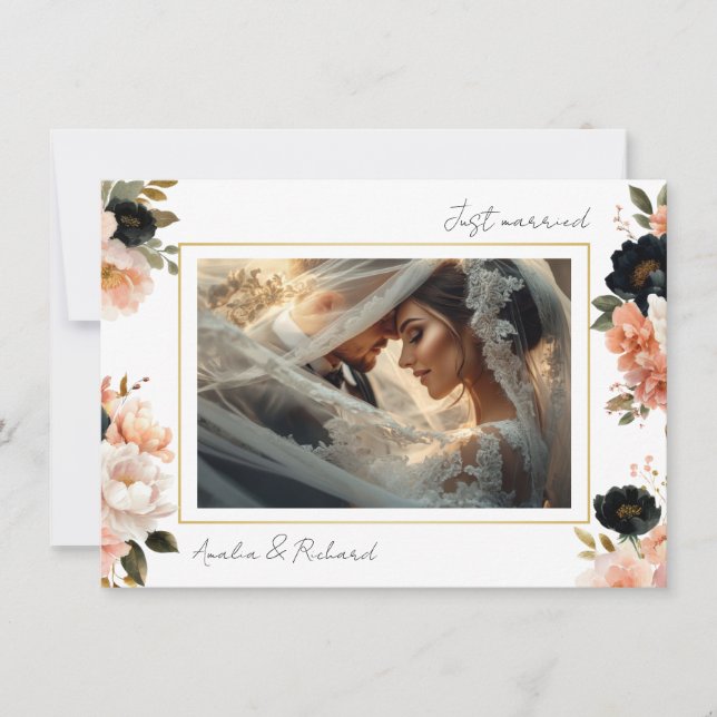 Convite Elegant Floral Wedding Announcement Card (Frente)