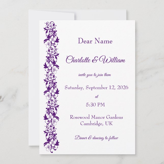 Convite Elegant floral wedding design (Verso)